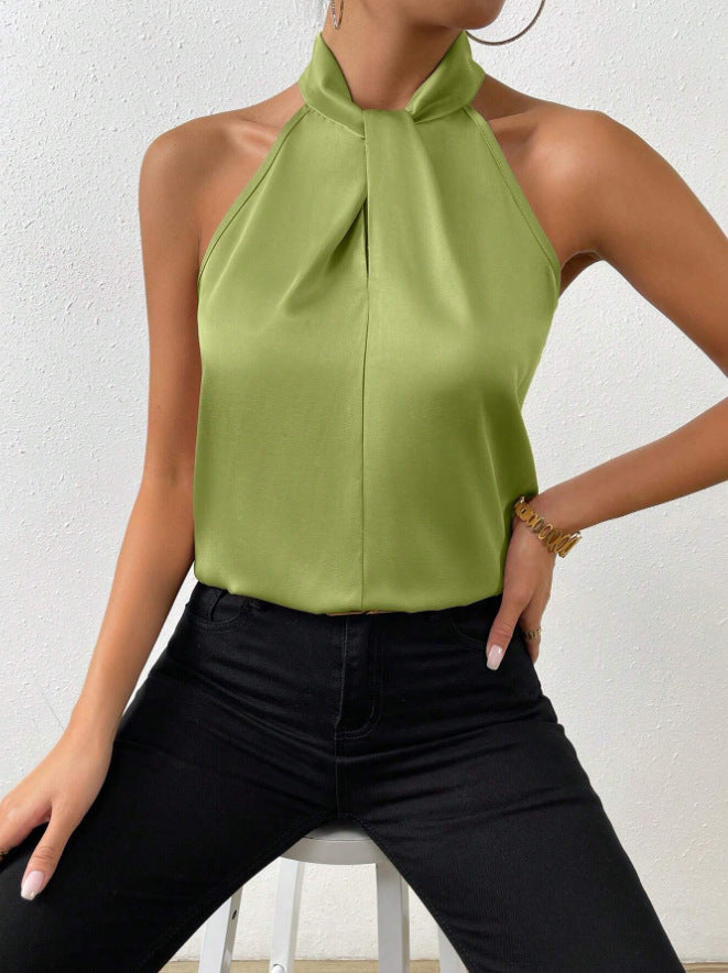 Women's Satin Twist-Front Halter Top
