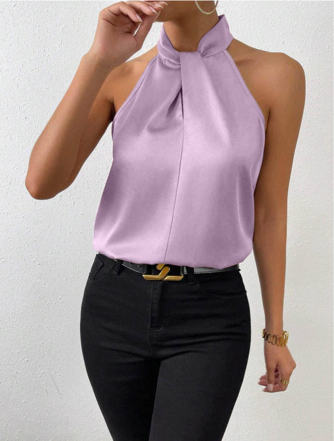 Women's Satin Twist-Front Halter Top