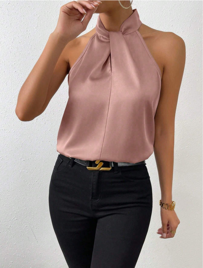 Women's Satin Twist-Front Halter Top