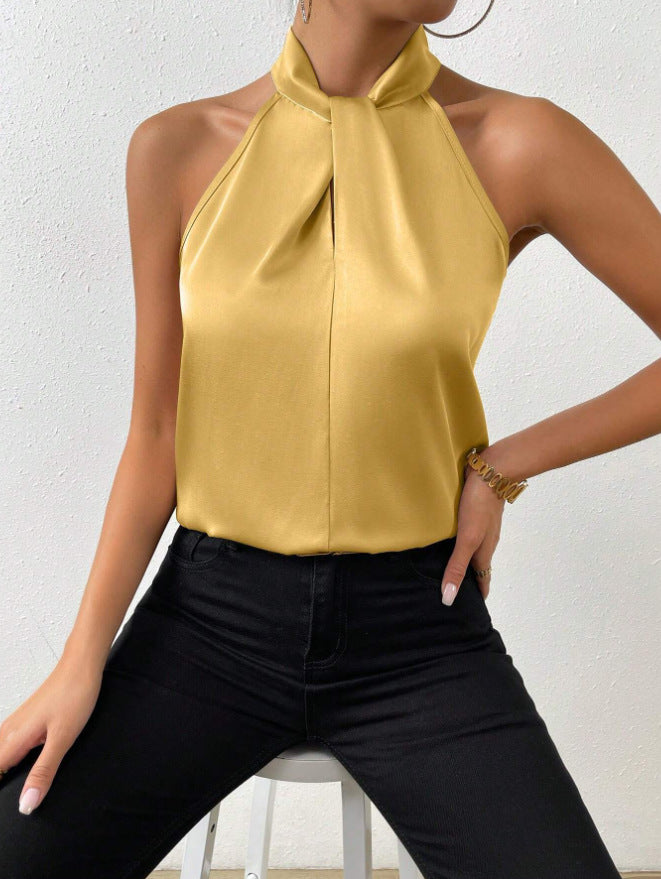 Women's Satin Twist-Front Halter Top