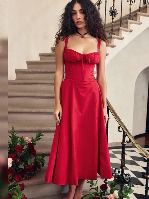 Isabella | Sweetheart Neck A Line Midi Dress