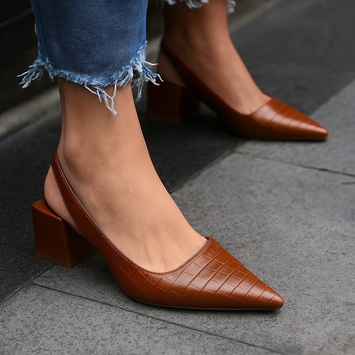 Women's Leather Slingback Pumps with Block Heel