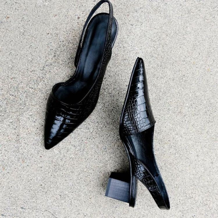 Women's Leather Slingback Pumps with Block Heel