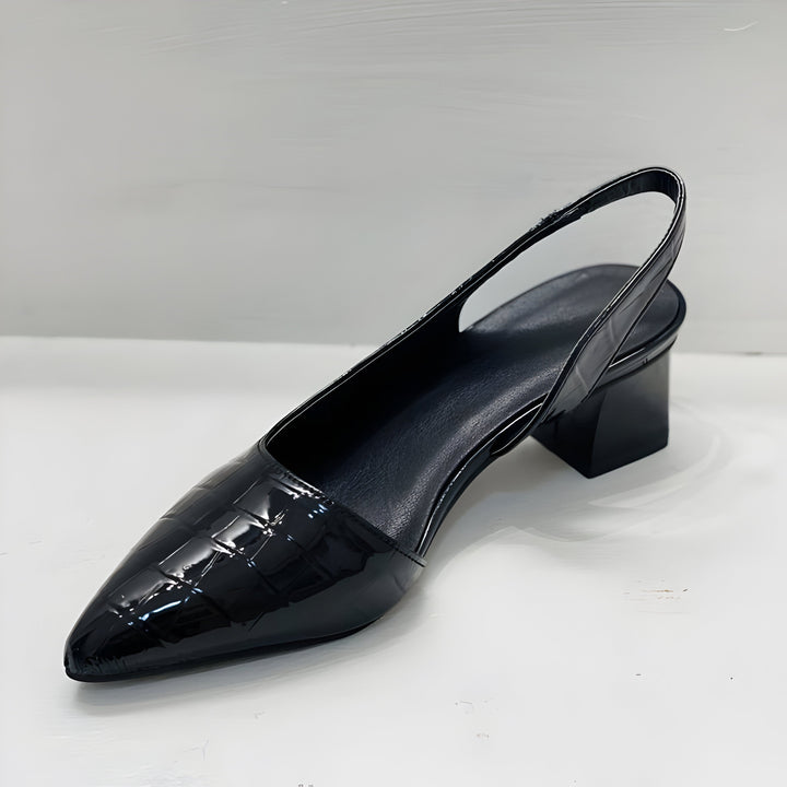 Women's Leather Slingback Pumps with Block Heel