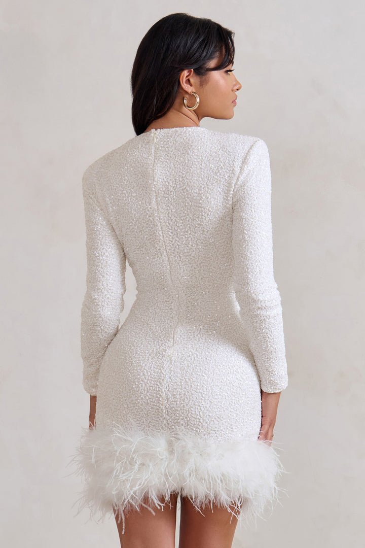 Isla | Feather Trim Bodycon Mini Dress
