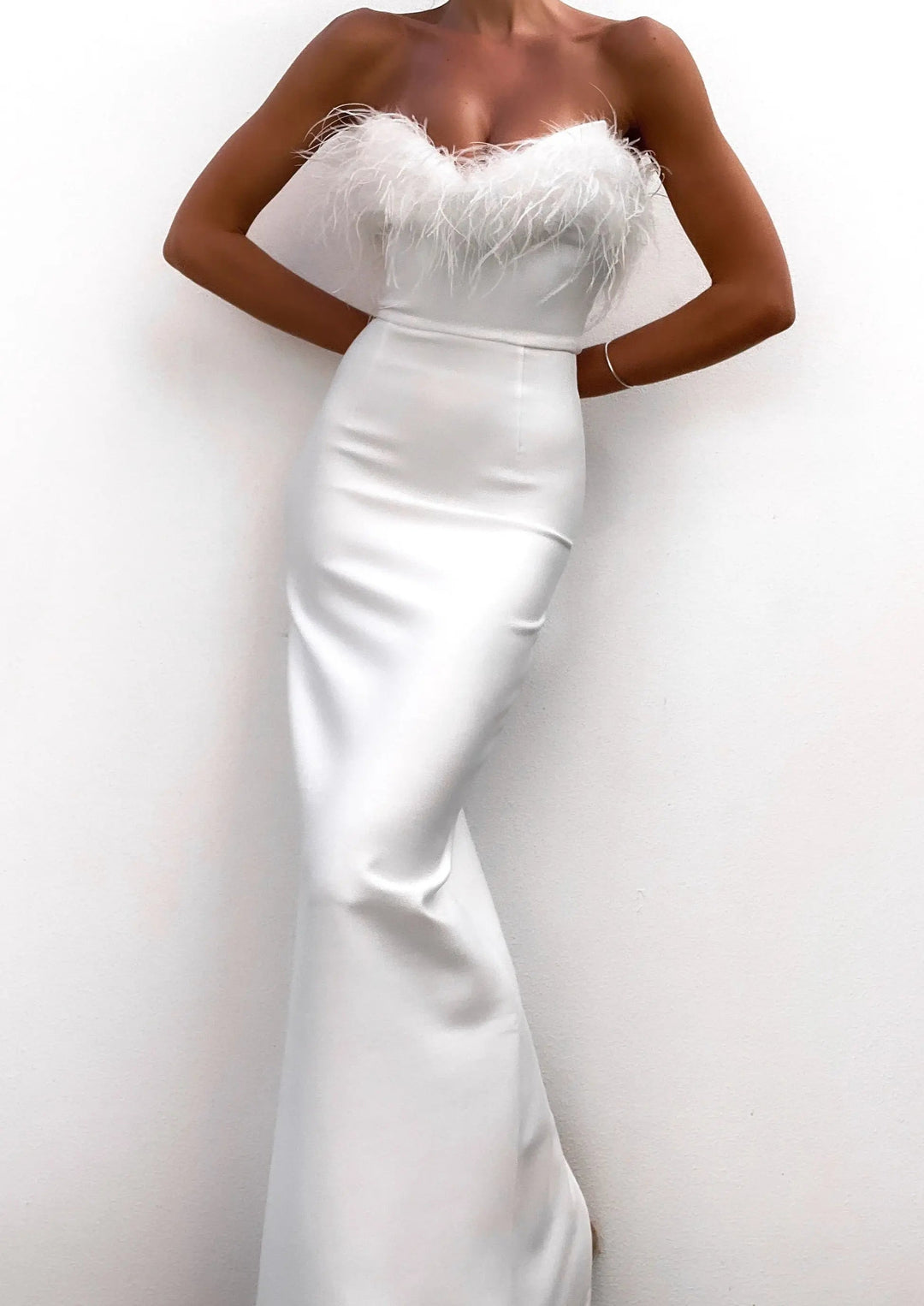 Aurora | Feather Trim Evening Maxi Dress