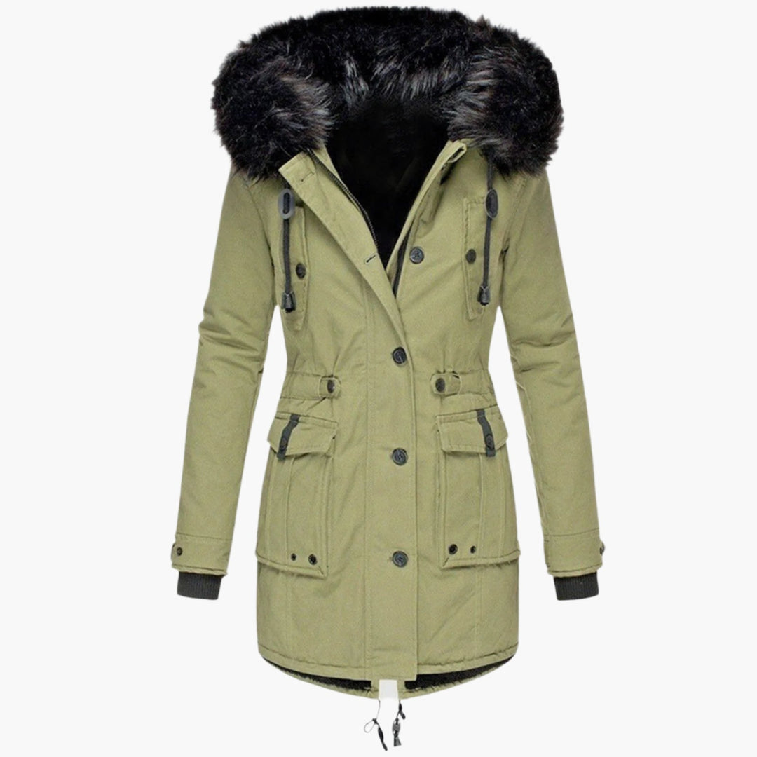 Women's Padded Parka Coat with Faux Fur Hood