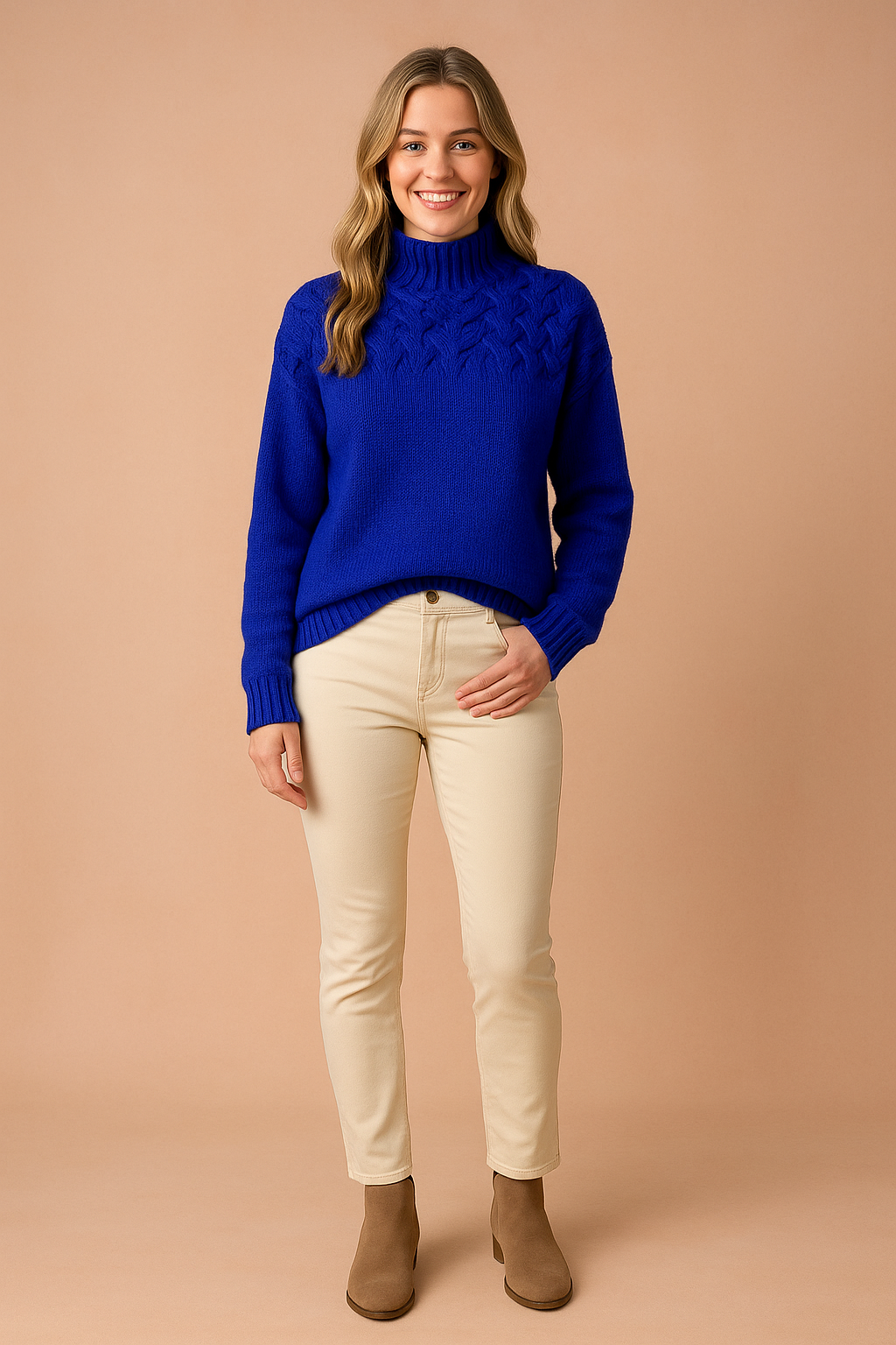 Textured Cable Knit Turtleneck Sweater