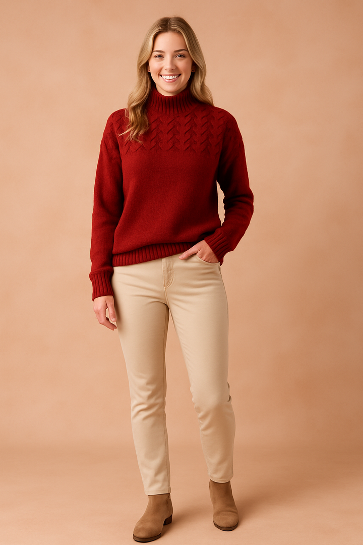 Textured Cable Knit Turtleneck Sweater