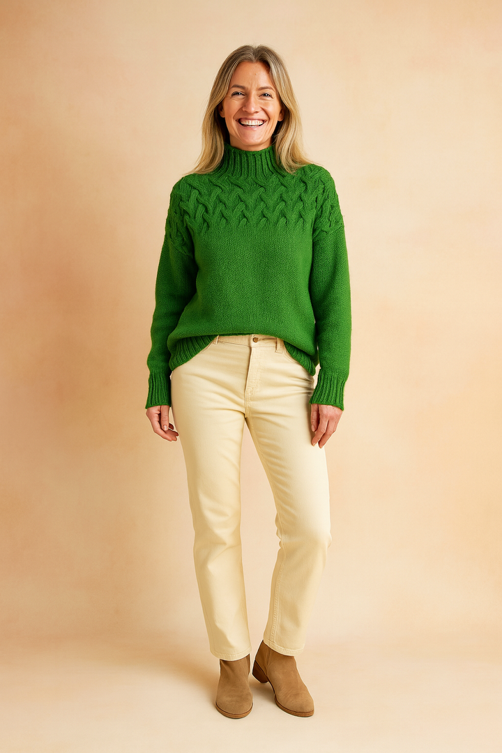 Textured Cable Knit Turtleneck Sweater