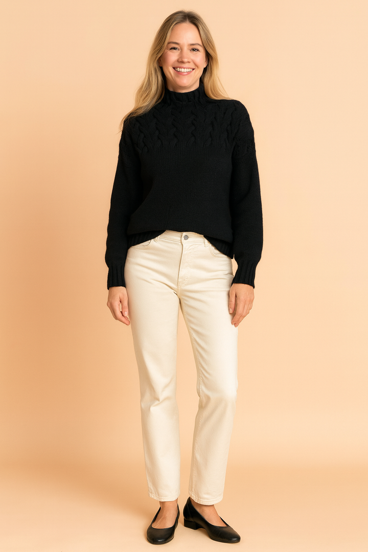 Textured Cable Knit Turtleneck Sweater