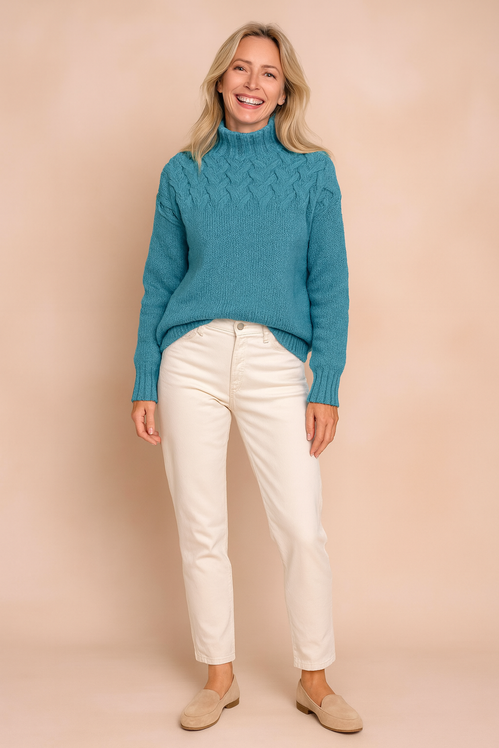 Textured Cable Knit Turtleneck Sweater