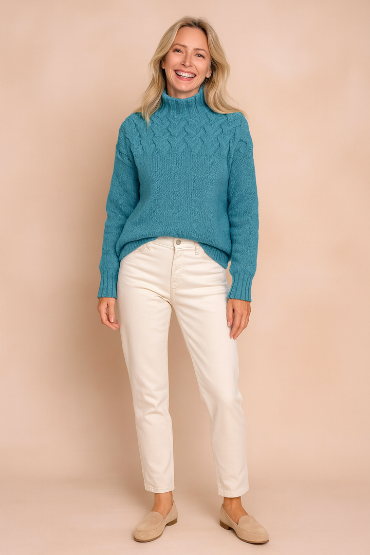 Textured Cable Knit Turtleneck Sweater