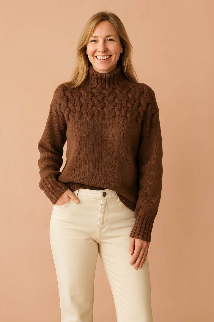 Textured Cable Knit Turtleneck Sweater