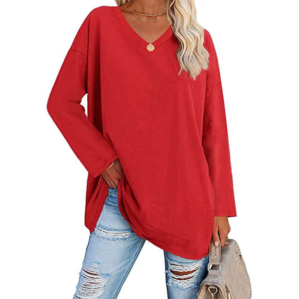 Relaxed Fit V Neck Tunic Blouse