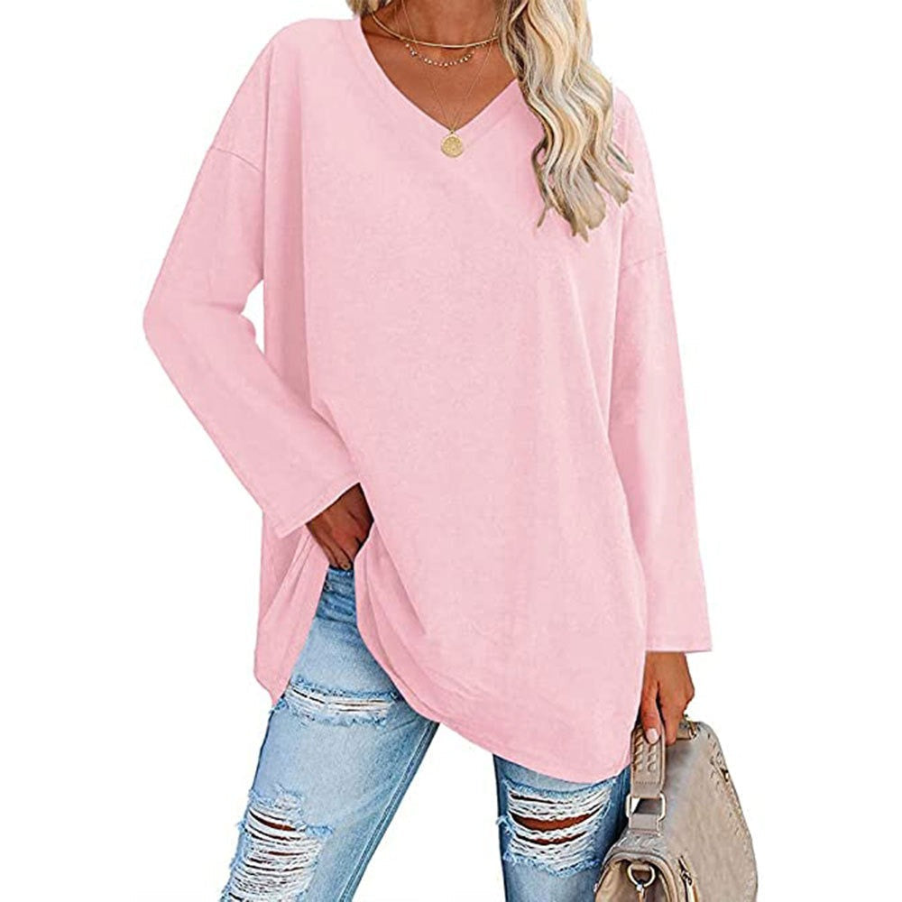 Relaxed Fit V Neck Tunic Blouse