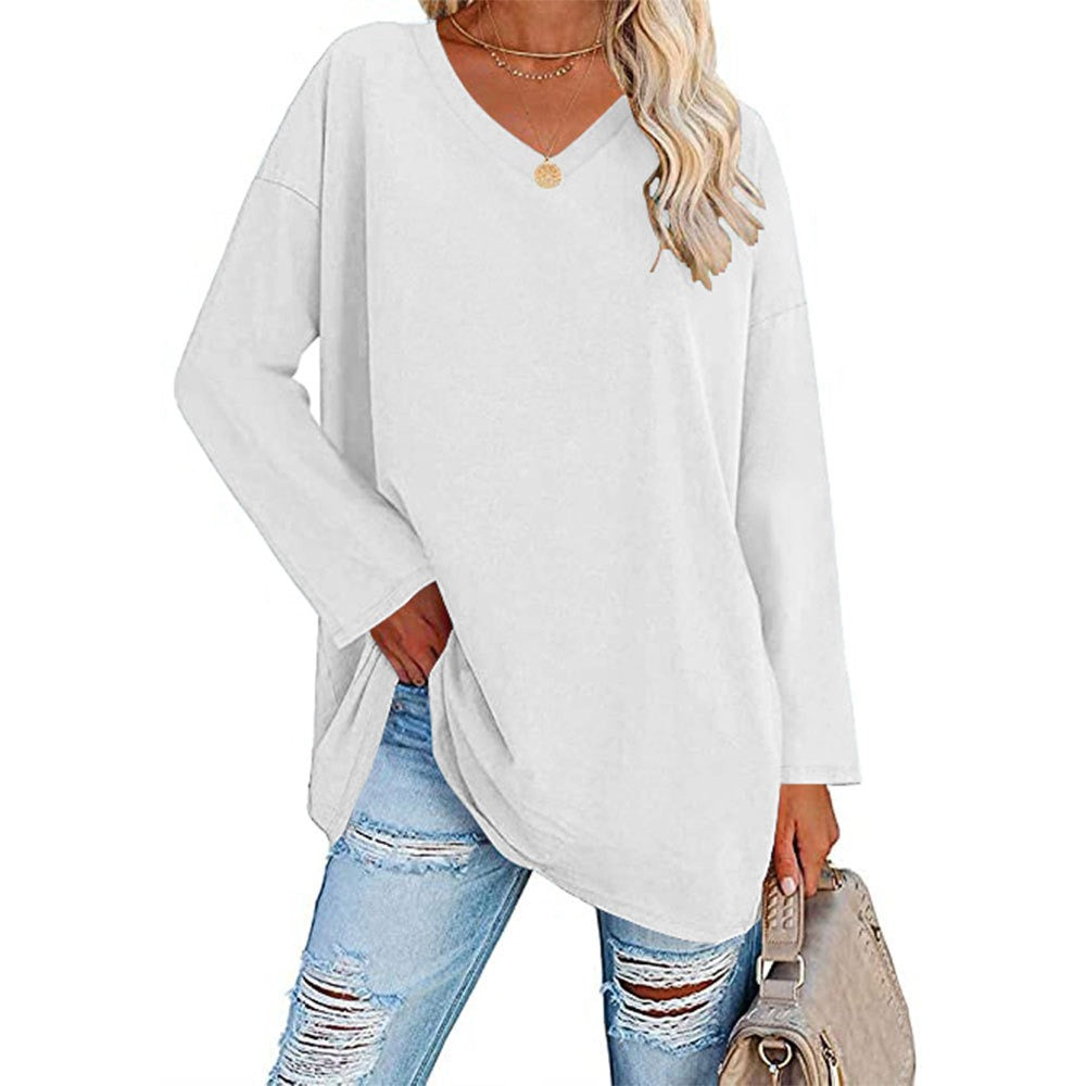 Relaxed Fit V Neck Tunic Blouse
