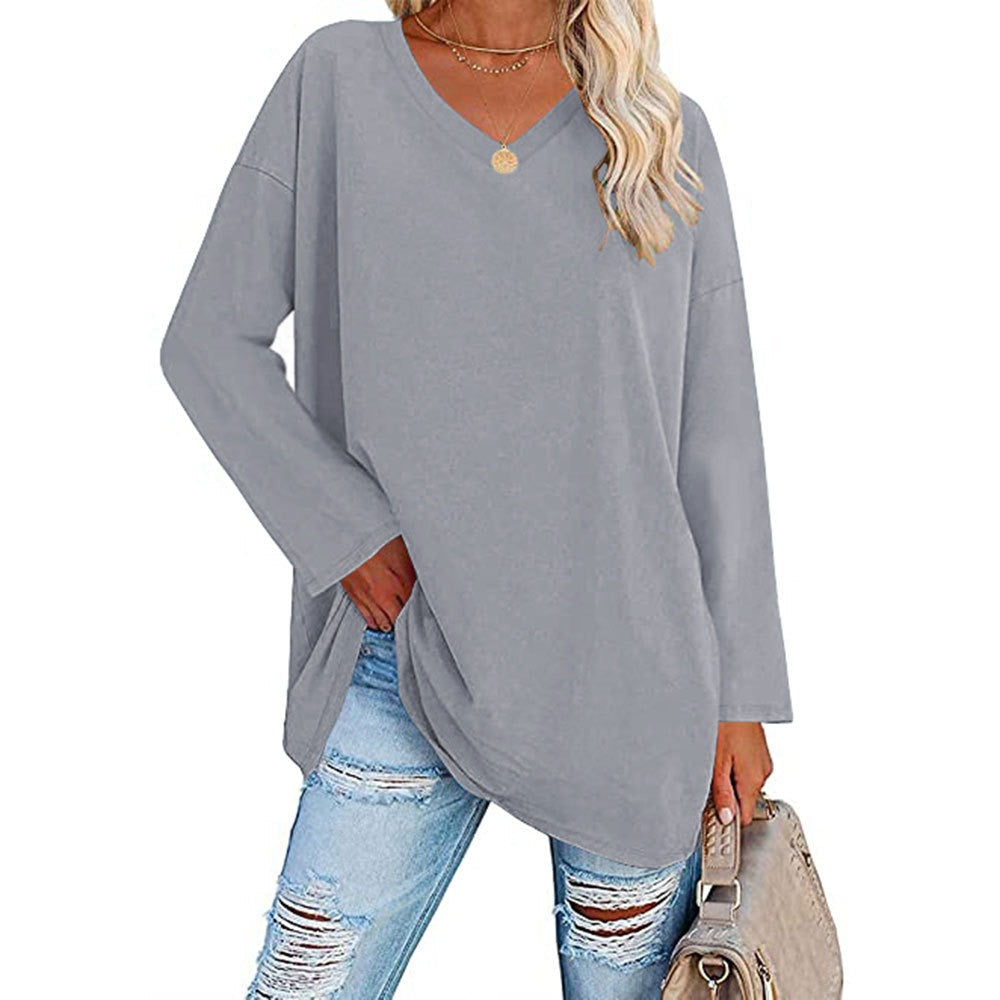 Relaxed Fit V Neck Tunic Blouse