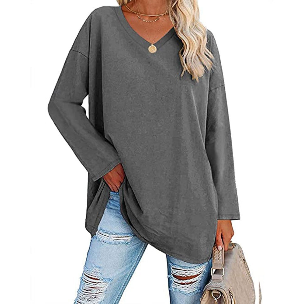 Relaxed Fit V Neck Tunic Blouse