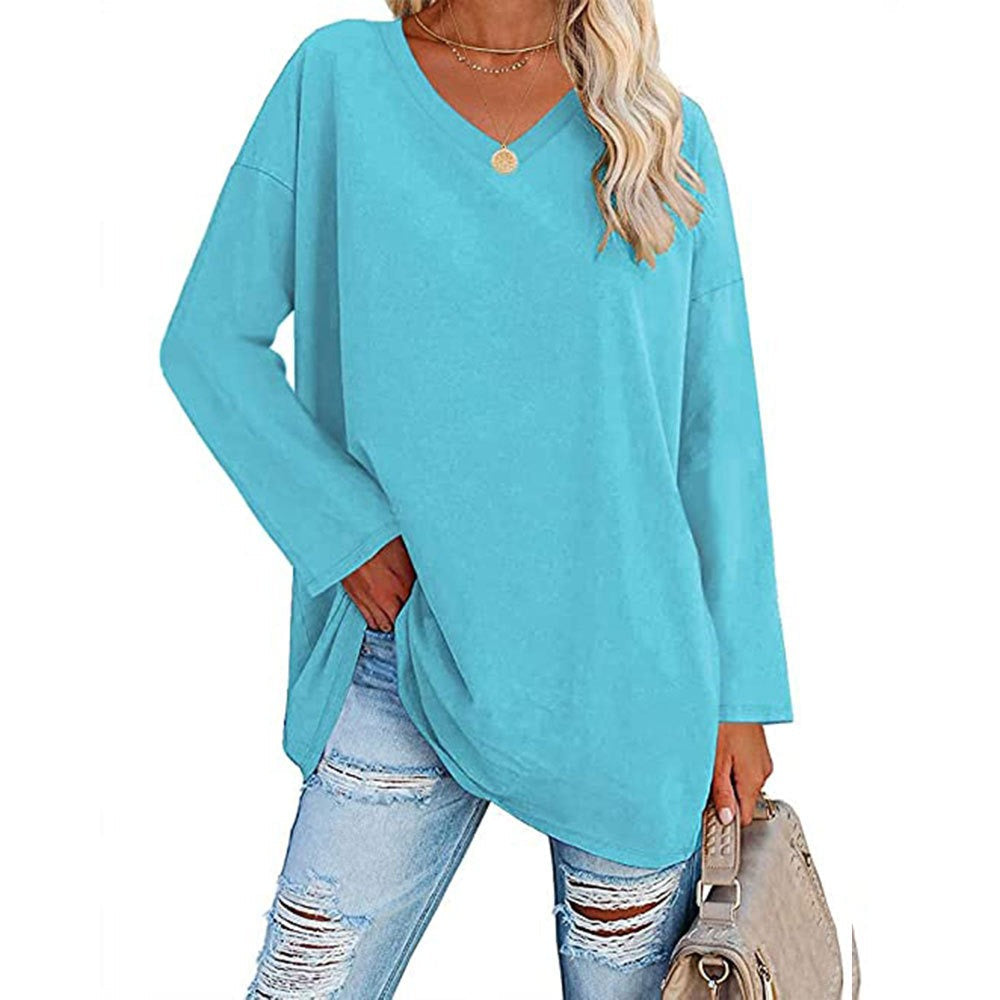 Relaxed Fit V Neck Tunic Blouse
