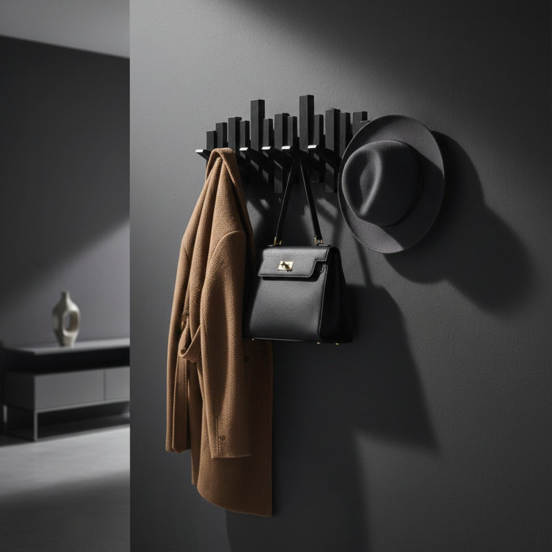 Wooden Wall Mounted Coat Rack with Foldable Hooks