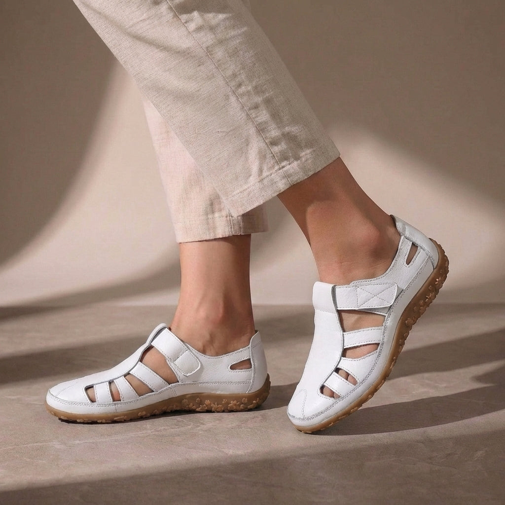Women's Leather Cutout Sandals with Closed Toe