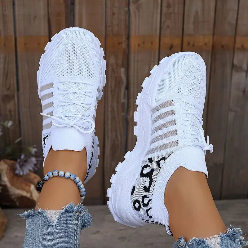 Women's Breathable Knit Lace-Up Trainers with Chunky Sole
