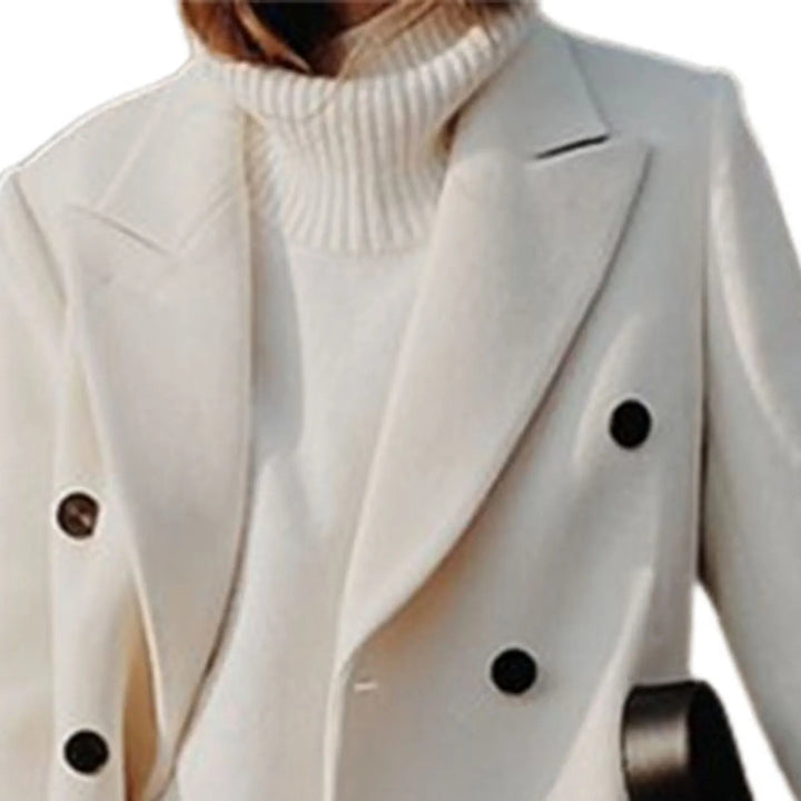 Women's Wool Midi Blazer with Double-Breasted Notched Lapel