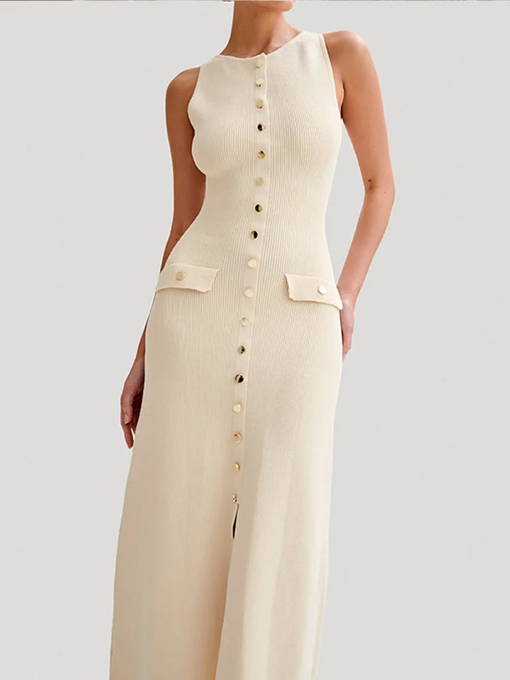 Elara | Button Front Sleeveless Knit Maxi Dress