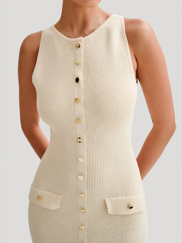 Elara | Button Front Sleeveless Knit Maxi Dress