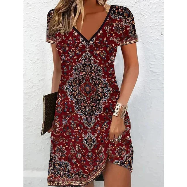 Amelia | Glitter Print V Neck Cocktail Dress