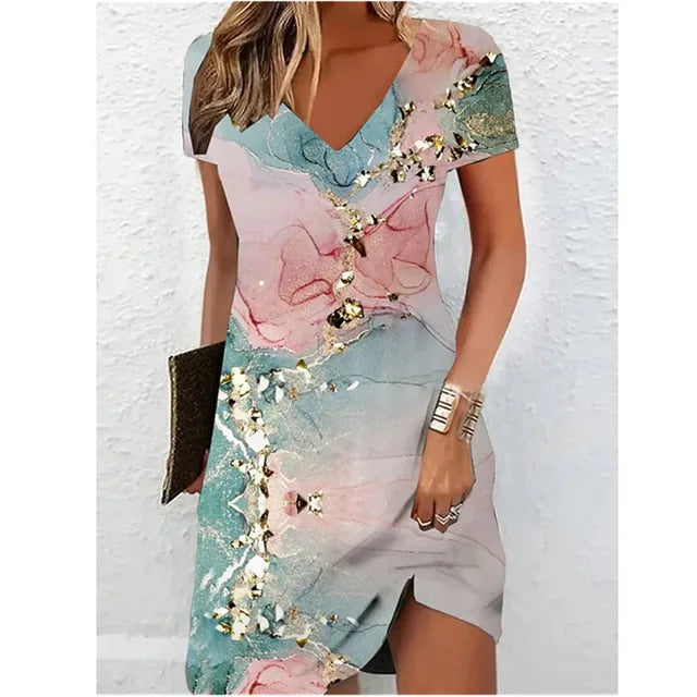 Amelia | Glitter Print V Neck Cocktail Dress