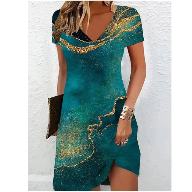 Amelia | Glitter Print V Neck Cocktail Dress