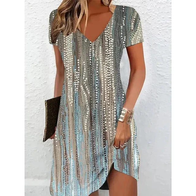 Amelia | Glitter Print V Neck Cocktail Dress