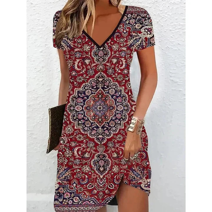 Amelia | Glitter Print V Neck Cocktail Dress