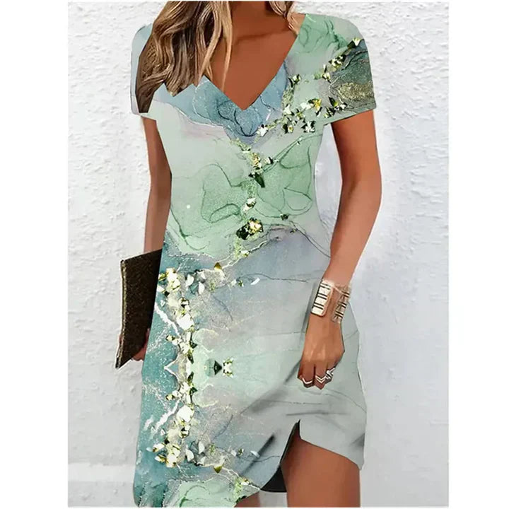Amelia | Glitter Print V Neck Cocktail Dress