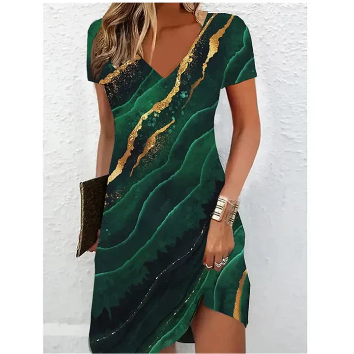Amelia | Glitter Print V Neck Cocktail Dress