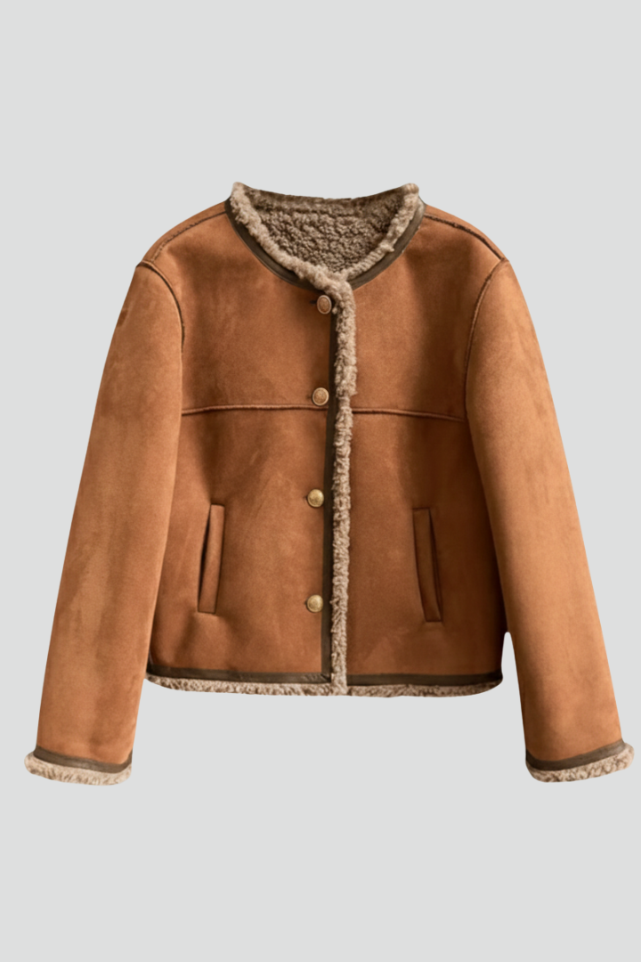 Chloe | Cozy Button Front Shearling Trim Jacket