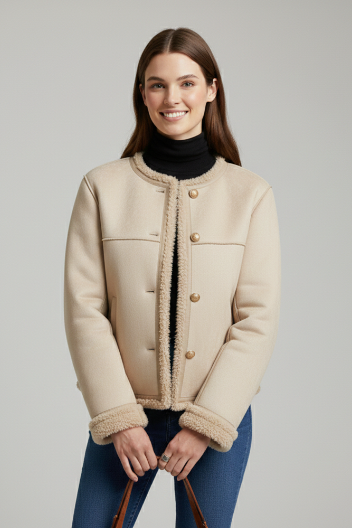 Chloe | Cozy Button Front Shearling Trim Jacket