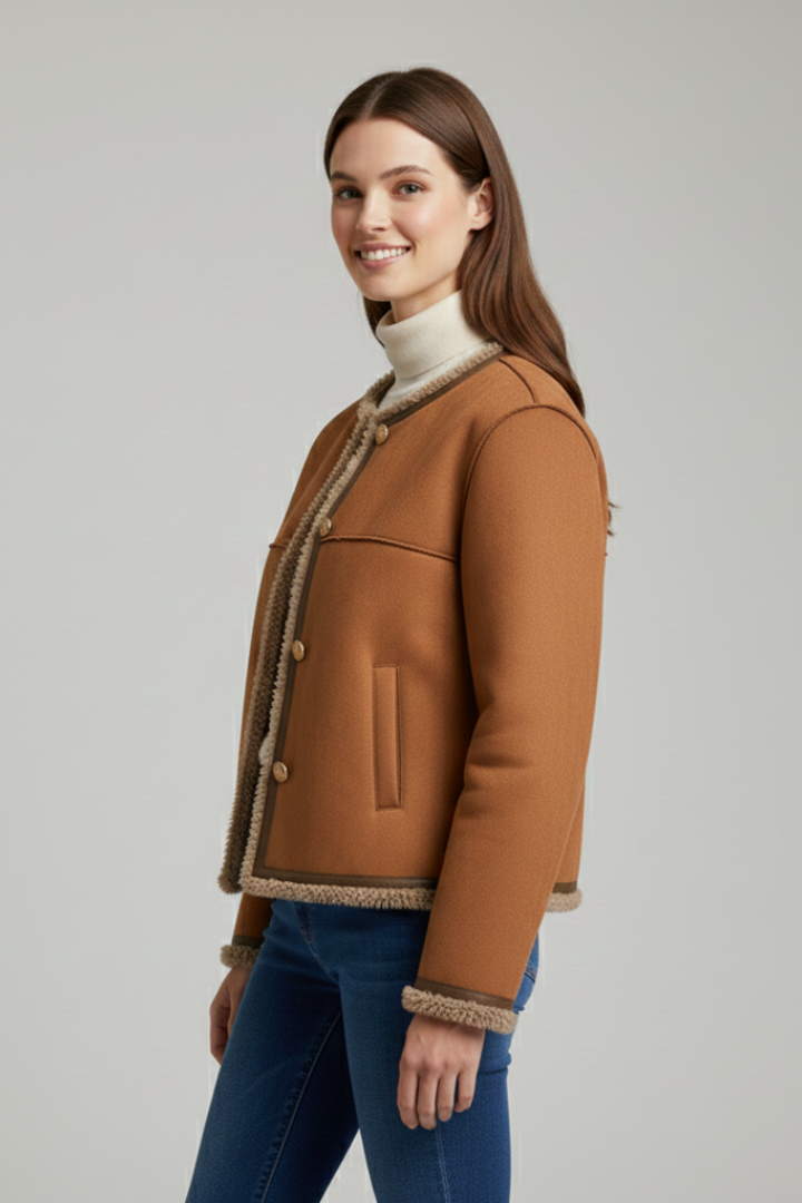 Chloe | Cozy Button Front Shearling Trim Jacket