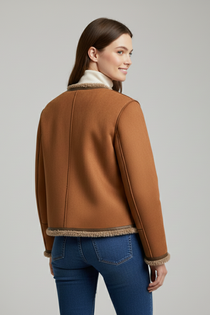 Chloe | Cozy Button Front Shearling Trim Jacket