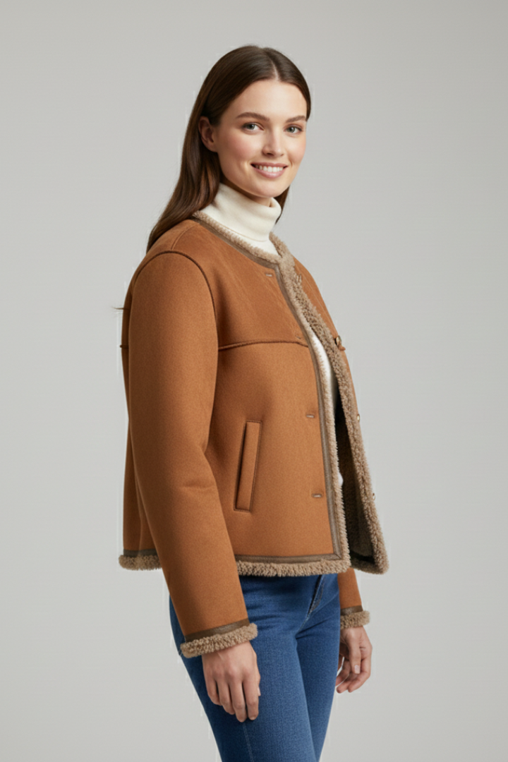 Chloe | Cozy Button Front Shearling Trim Jacket