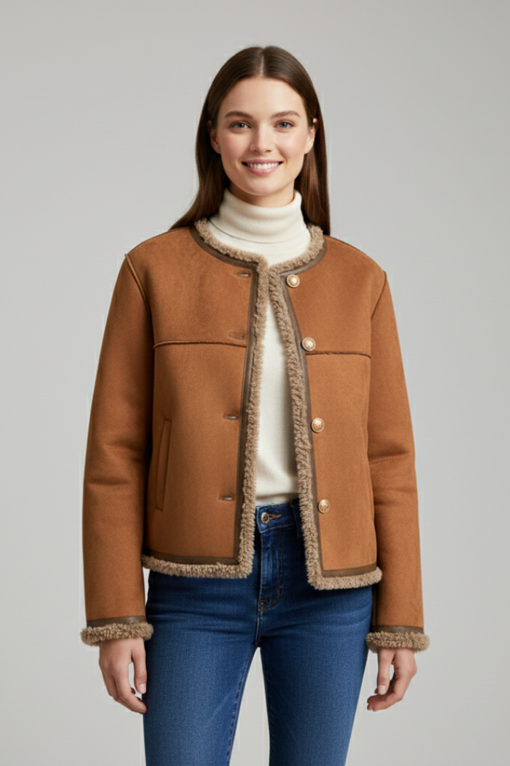 Chloe | Cozy Button Front Shearling Trim Jacket
