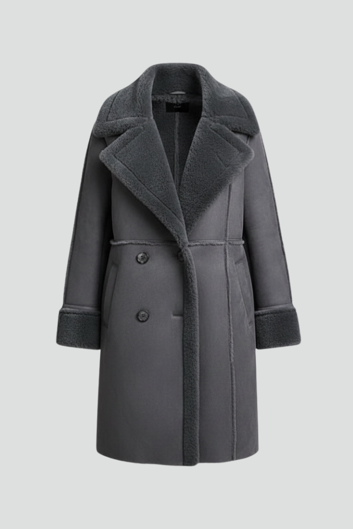 Serena | Shearling Trim Double Breasted Coat