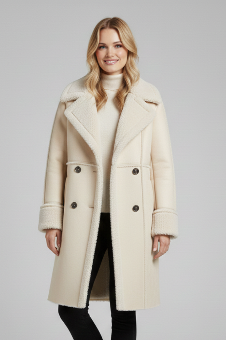 Serena | Shearling Trim Double Breasted Coat