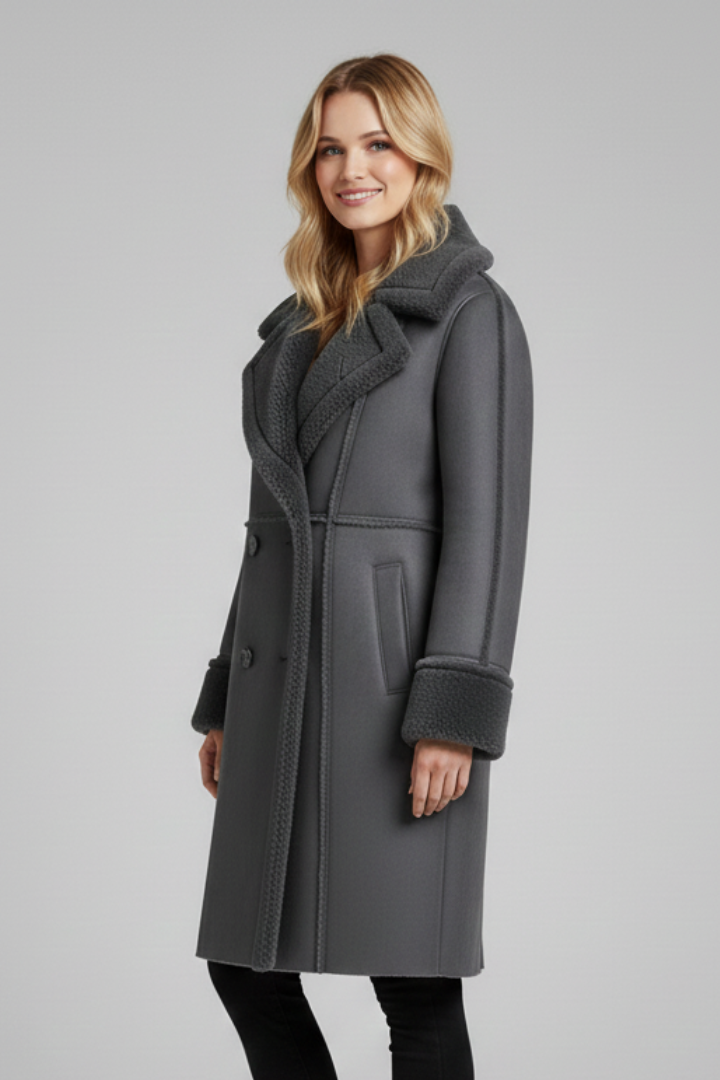 Serena | Shearling Trim Double Breasted Coat
