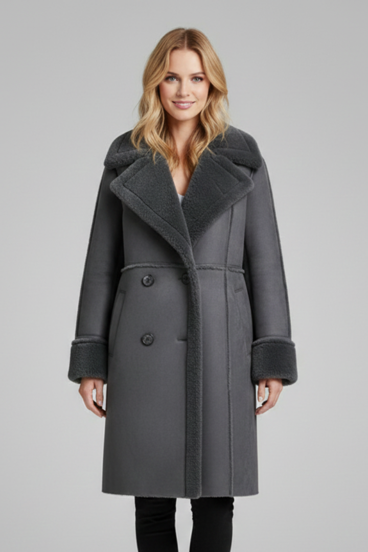 Serena | Shearling Trim Double Breasted Coat