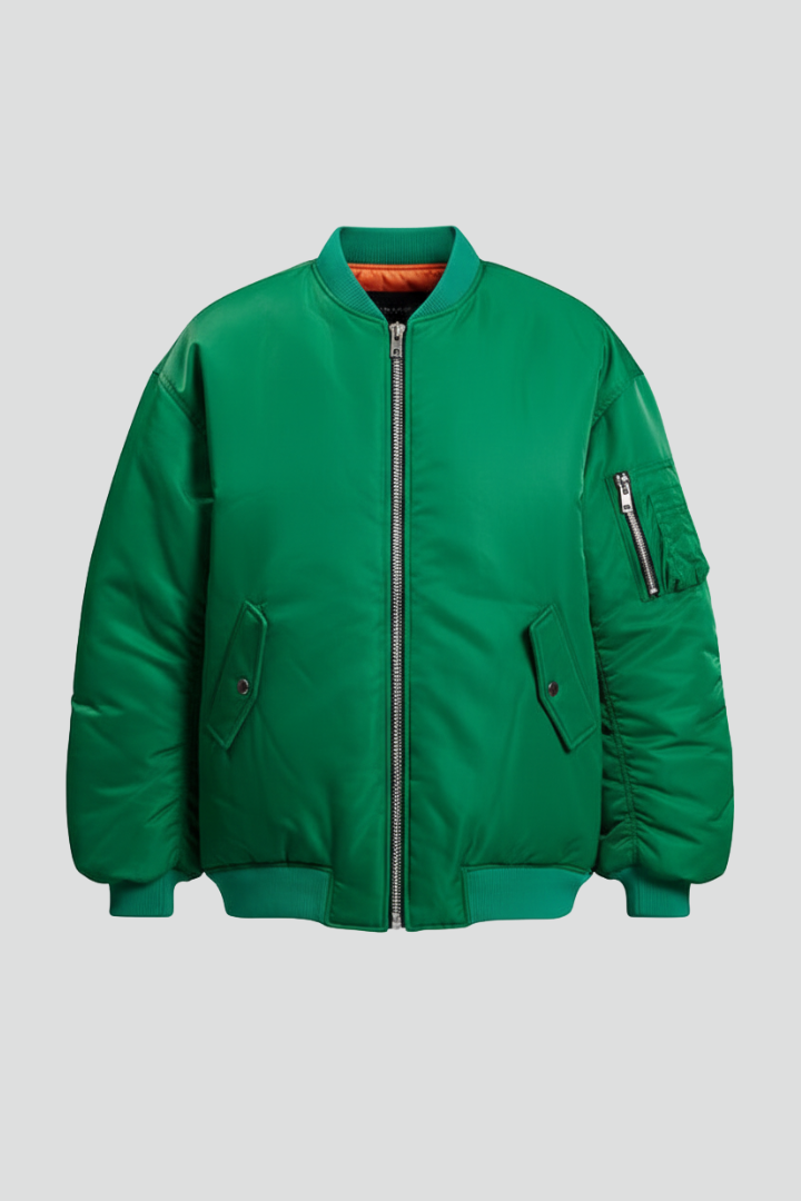 Lucia | Oversized Zip Front Bomber Jacket