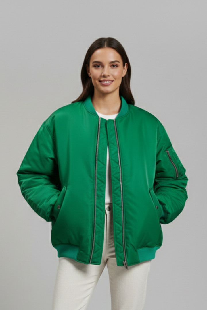Lucia | Oversized Zip Front Bomber Jacket