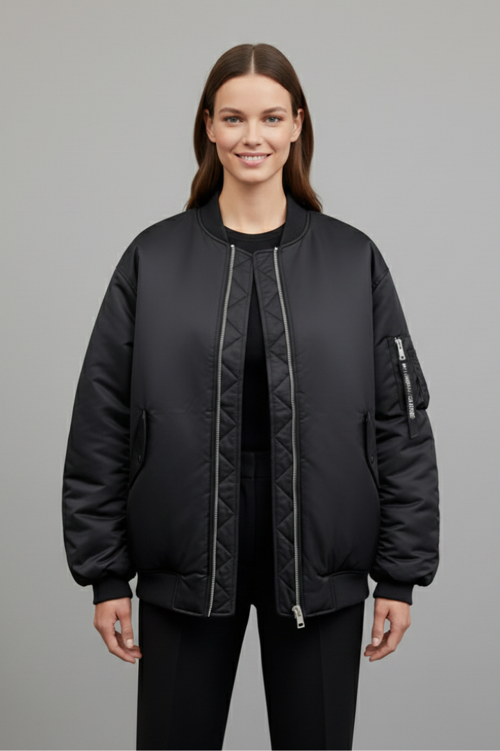 Lucia | Oversized Zip Front Bomber Jacket